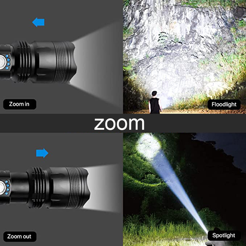 Waterproof Aluminum alloy XHP50.2 Zoom Torch P50 USB Rechargeable 1500 Lumen High Power XHP50 Led Flashlight With 26650