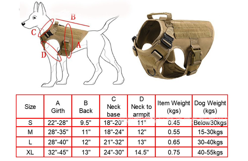 Nylon Patrol Waterproof Outdoor Sports Hunting Gear Training Tactical dog clothing Tactical Dog  Vest Harness