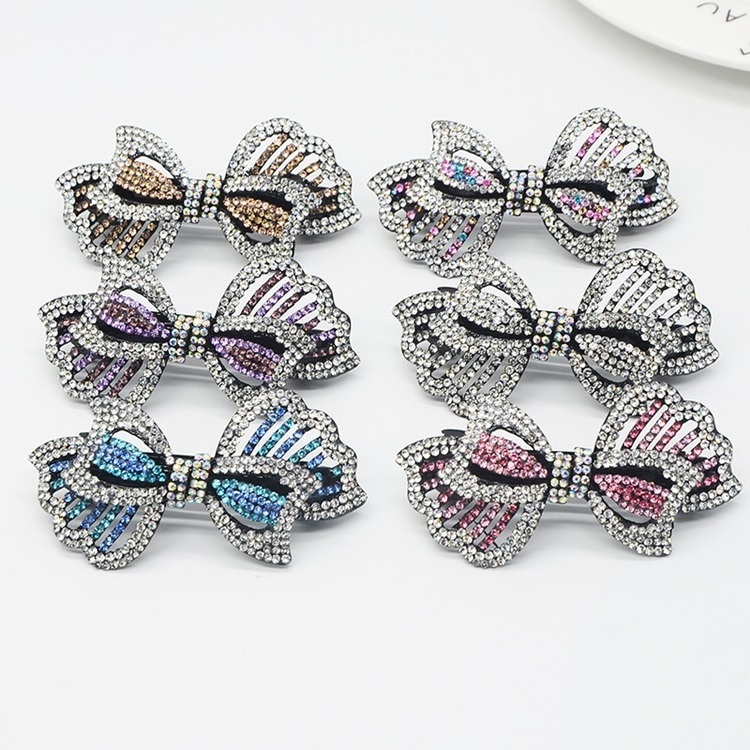 Yiwu Wholesale Women Hair Jewelry Full Crystal Alloy Hairclip Different Design Bow Shape Spring Hair Clip