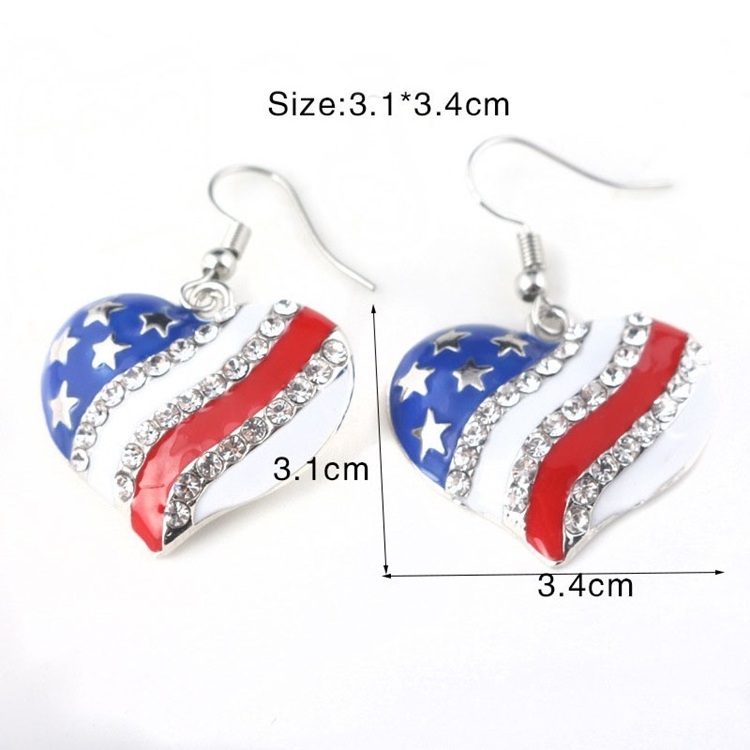 American Independence Ear Jewelry Hat Slippers Crystal Star Heart Earring Red White Blue Striped Flag Earrings For Women