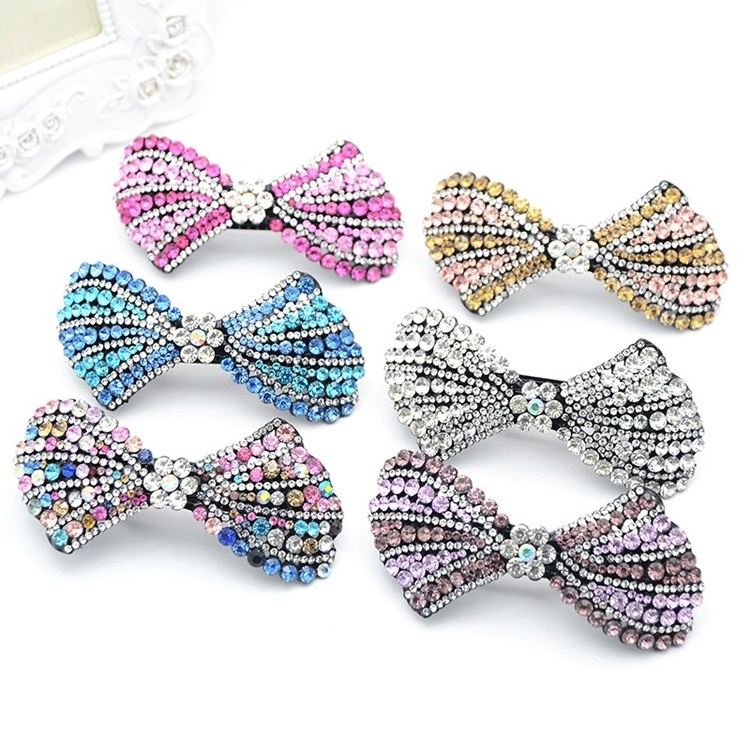 Yiwu Wholesale Women Hair Jewelry Full Crystal Alloy Hairclip Different Design Bow Shape Spring Hair Clip