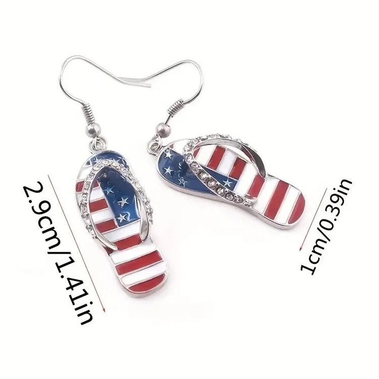 American Independence Ear Jewelry Hat Slippers Crystal Star Heart Earring Red White Blue Striped Flag Earrings For Women