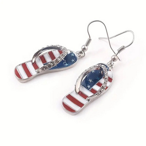 American Independence Ear Jewelry Hat Slippers Crystal Star Heart Earring Red White Blue Striped Flag Earrings For Women