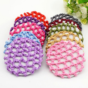 Wholesale Colorful Elastic Ballet Bun Crochet Handmade Hairnet Hair Accessories Polyester Hair Snood Net