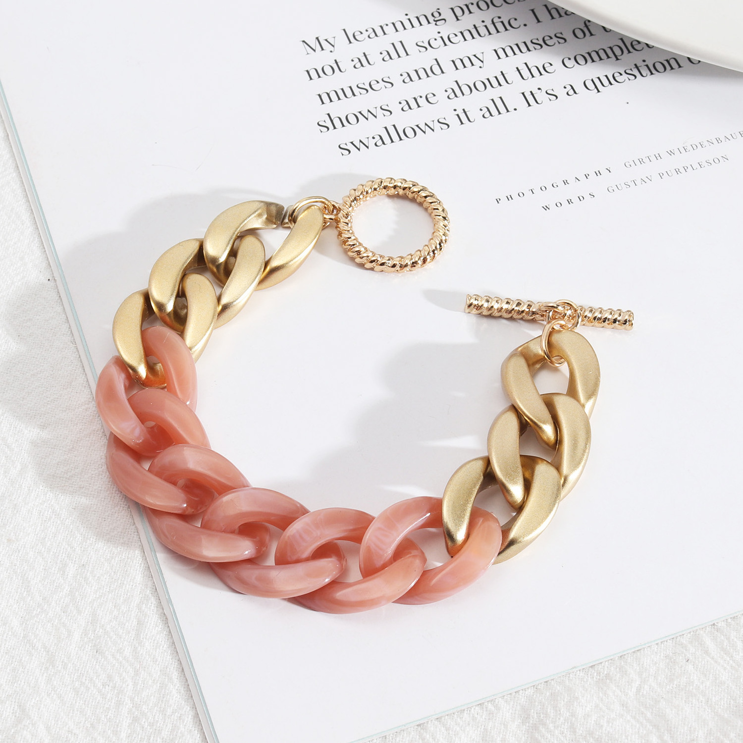 Japanese Korean Style Women Bracelet Hemp Flower Chain Shape Bangles Matte Gold Color Resin Bracelet