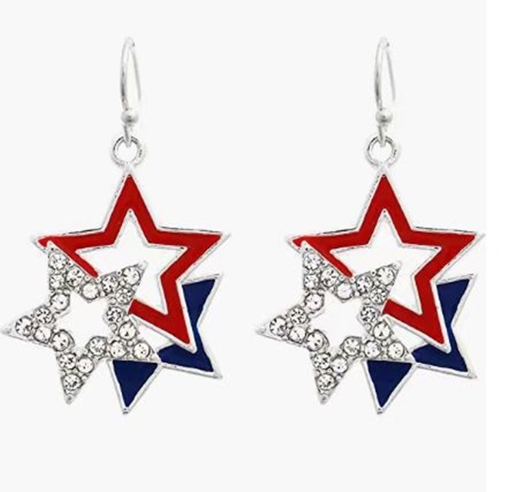 American Independence Ear Jewelry Hat Slippers Crystal Star Heart Earring Red White Blue Striped Flag Earrings For Women