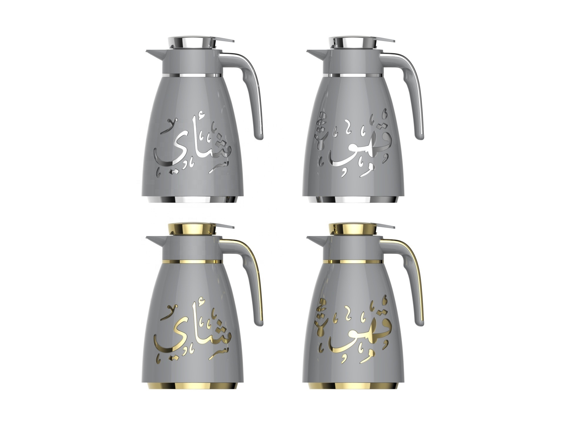 Custom Golden Silver Arabic Tea Dalllah Insulation Thermal Flask Thermos Pink glass inner Arabic Coffee Pot