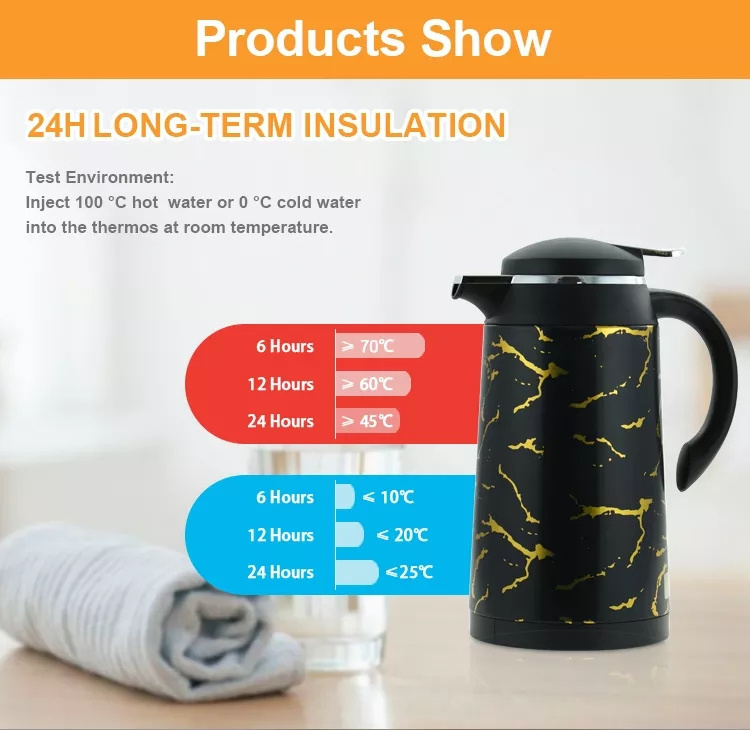 Plastic Shell Glass Inner Coffee Flask Pot Arabic Dallah Insulated Thermos Coffee Jug 1000ml Arab Vacuum Flask