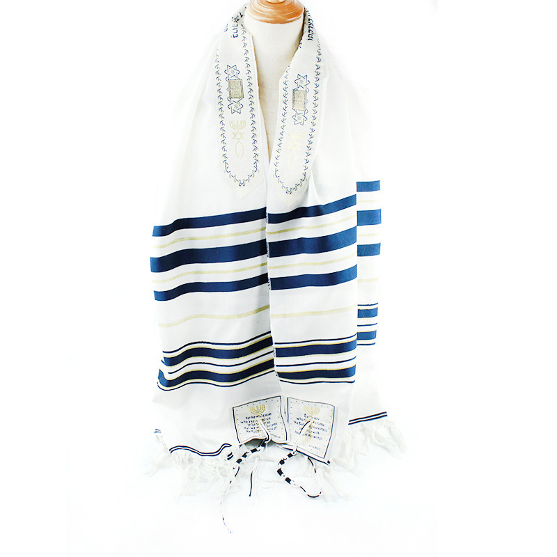 Hot sale jacquard stripe polyester yarn scarf Jewish Prayer scarf religious nation worship shawl Tallit prayer shawl