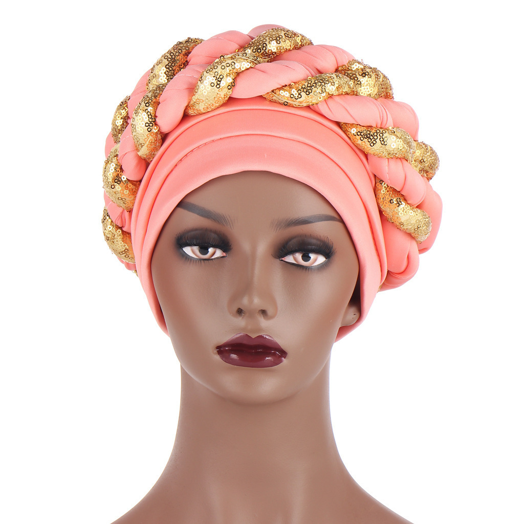 2021 New Muslim with sequin braid turban c ap women bandanas turban hat for Women female headscarf african turban