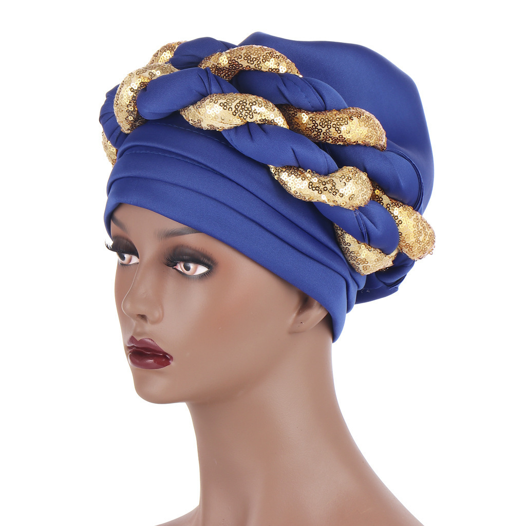 2021 New Muslim with sequin braid turban c ap women bandanas turban hat for Women female headscarf african turban