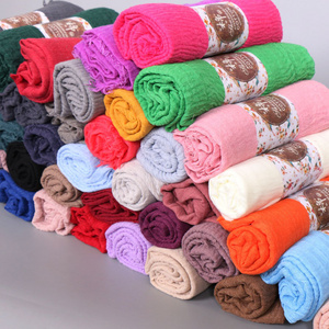 High Quality Cotton Candy Color Soft Shawl Female Pure Color Linen Muslim Hijab Scarf