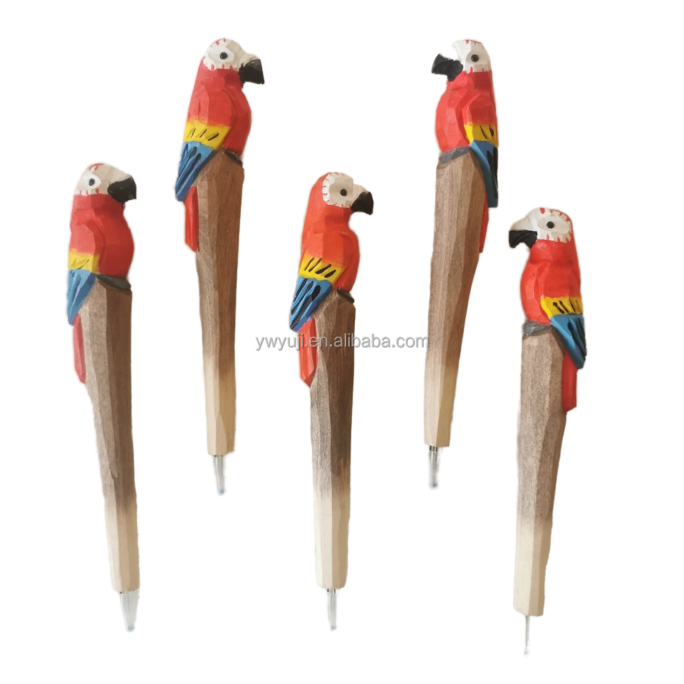 Wholesale Handcrafted Wood Crafts Novelty Gift Writing Personalized  bird Ballpoint Pen Wood Carved Animal Pens