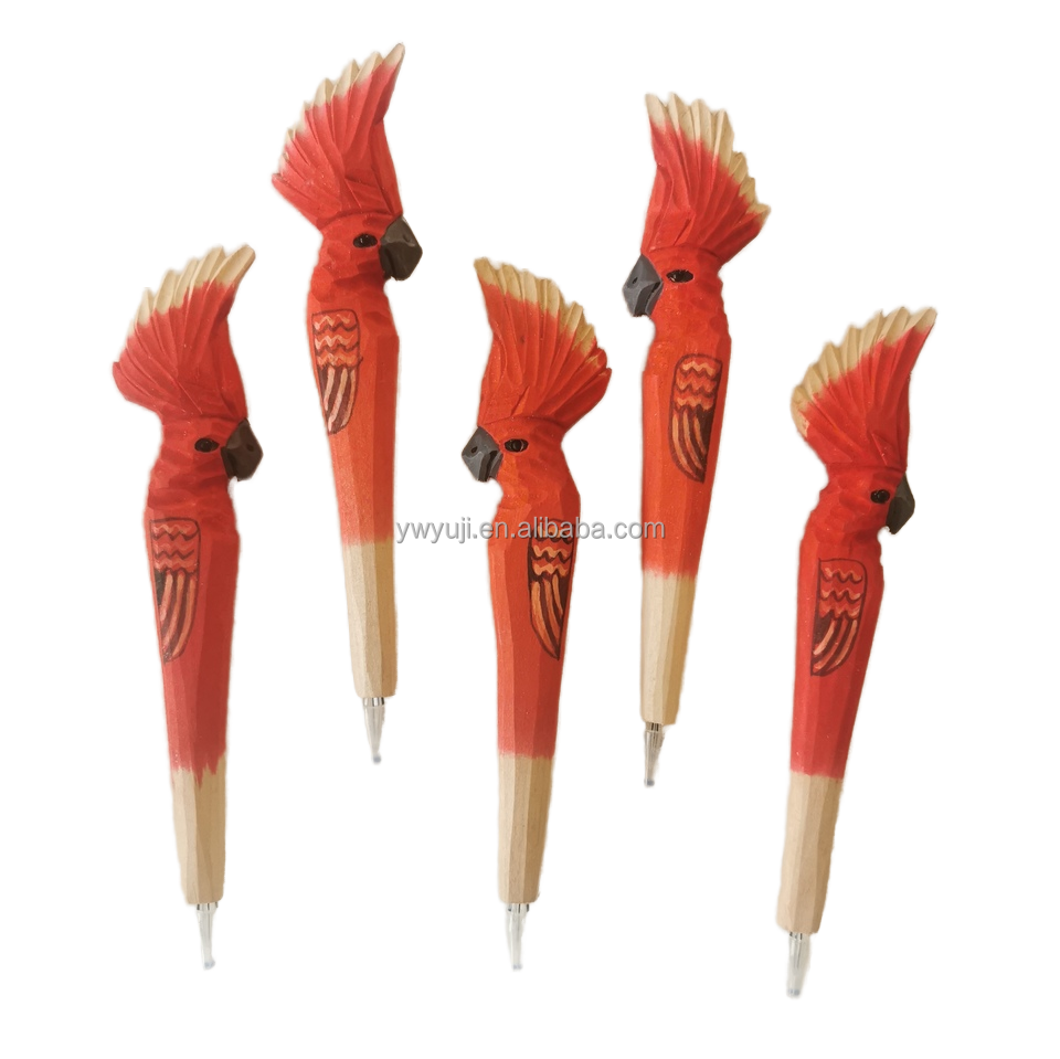 Wholesale Handcrafted Wood Crafts Novelty Gift Writing Personalized  bird Ballpoint Pen Wood Carved Animal Pens