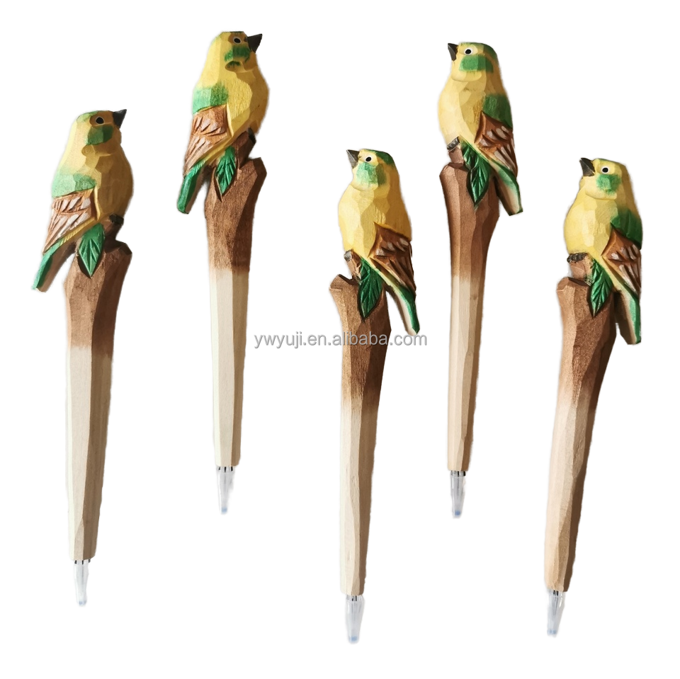 Wholesale Handcrafted Wood Crafts Novelty Gift Writing Personalized  bird Ballpoint Pen Wood Carved Animal Pens