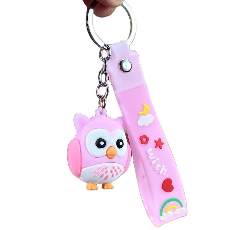 High Quality Cute Owl Car Keychain Accessories Cheap Cartoon AnimeLanyards Rubber Key Holder