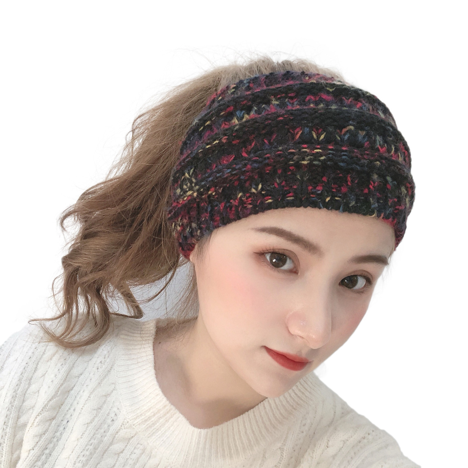 Women Headband Warm Winter Twisted Knitted Ponytail Winter Outdoor Beanie/hat Hot Sale 100% Acrylic Adult Opp Bag Unisex Image