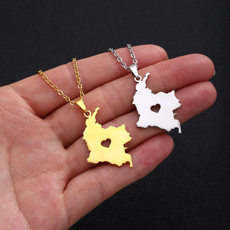 Colombia Map Pendant Necklace for Women Gold Color Jewelry Map of Colombian Jewelry