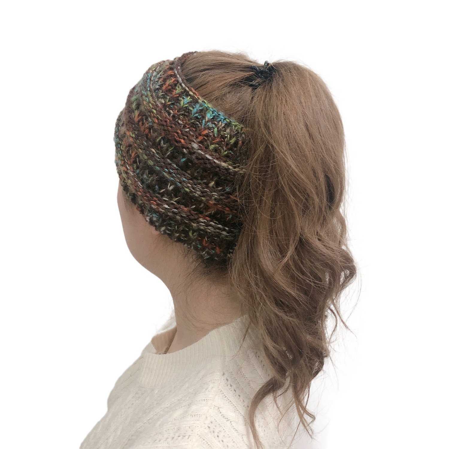 Women Headband Warm Winter Twisted Knitted Ponytail Winter Outdoor Beanie/hat Hot Sale 100% Acrylic Adult Opp Bag Unisex Image