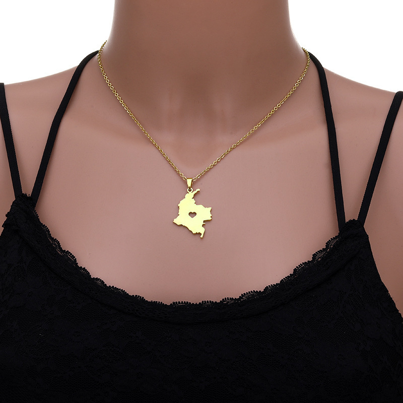 Colombia Map Pendant Necklace for Women Gold Color Jewelry Map of Colombian Jewelry