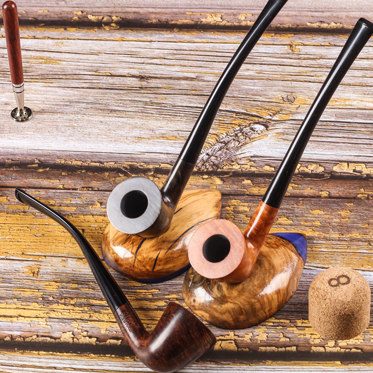 Long Handle Estate Tobacco Pipe Handmade Old Fashioned Briar Wood Smoking Pipe Men'S Curved Pipes