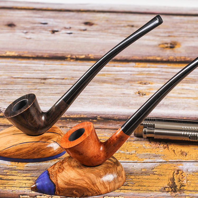 Long Handle Estate Tobacco Pipe Handmade Old Fashioned Briar Wood Smoking Pipe Men'S Curved Pipes