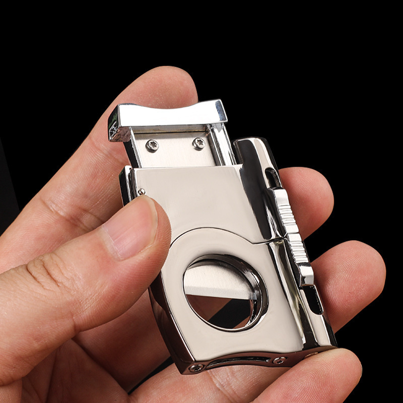 Premium 3 In 1 Multi Function Cigar Punch Knife Accessories Stainless Steel Single Blade Cigar Cutter Scissors