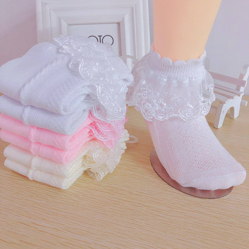 2023 New Baby Girls' Cotton Lace Baby Socks Cotton Mesh Lace Ruffle Socks For Girls