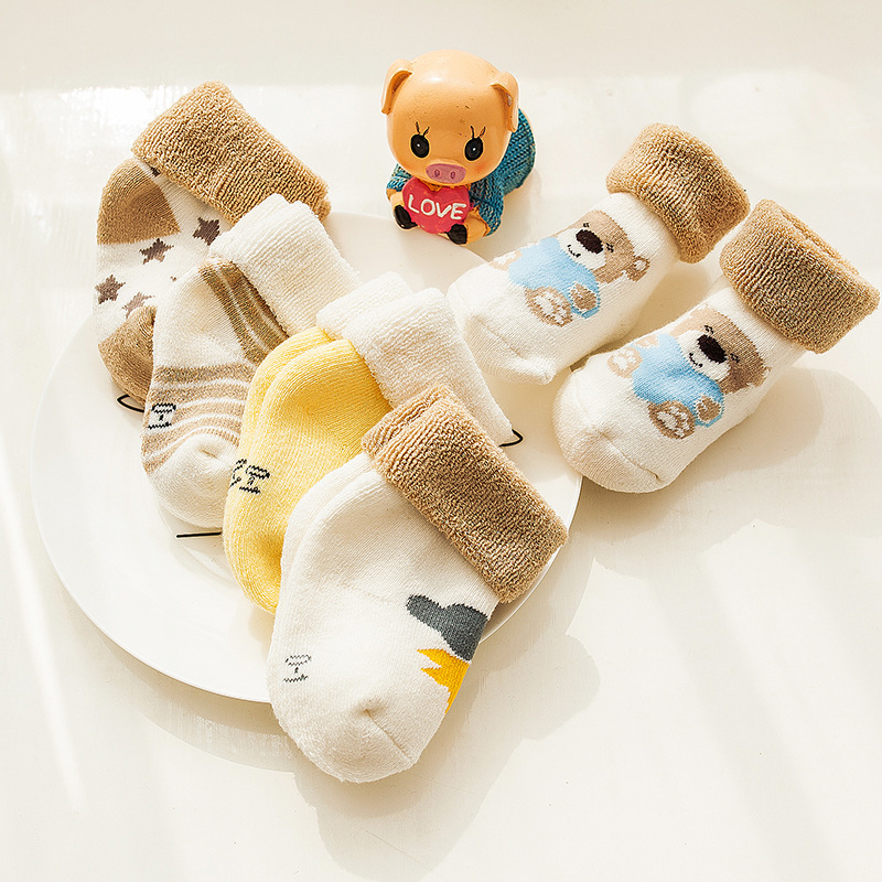 Cheap Newborn Baby Socks Winter Cute Cartoon Doll Baby Stocking Cotton Slouch Warm Knitted Kids Socks