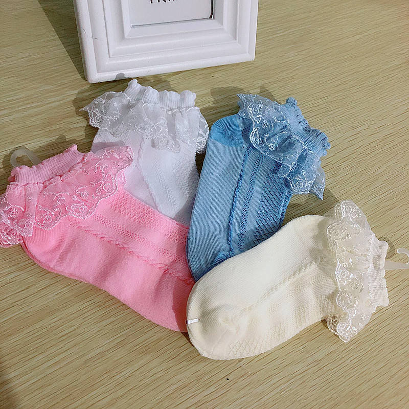 2023 New Baby Girls' Cotton Lace Baby Socks Cotton Mesh Lace Ruffle Socks For Girls