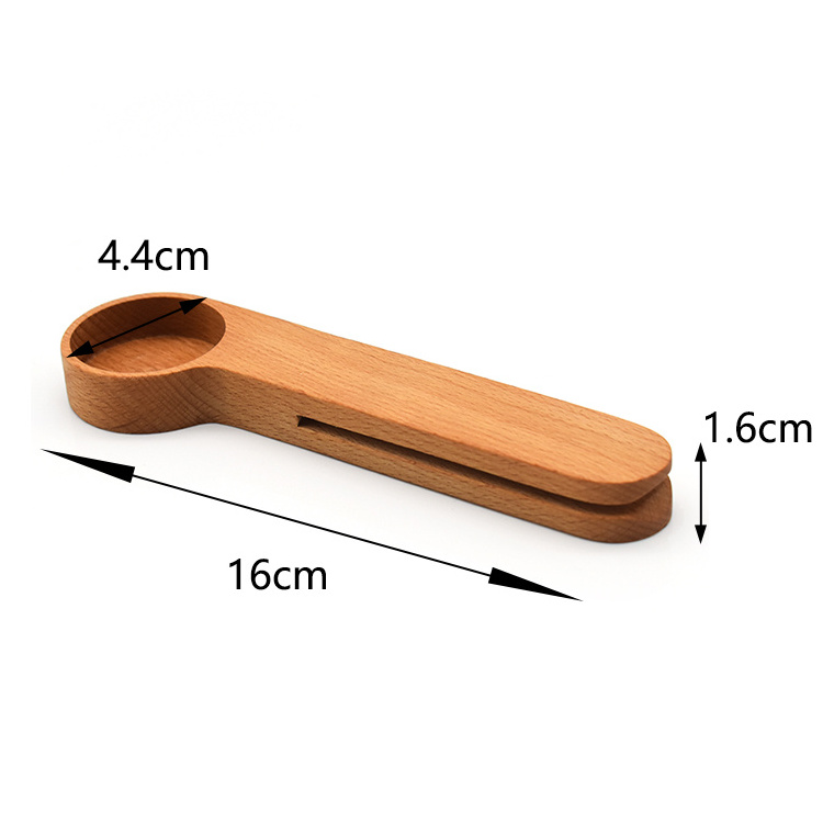 Wholesale Natural Beech Wood Coffee Spoon 2 in 1 Measuring Coffee Scoop With Clip