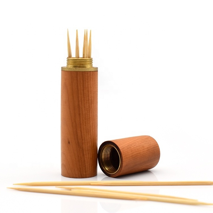 Promotion pocket size wood needles box small portable sandalwood toothpick holder with eco friendly