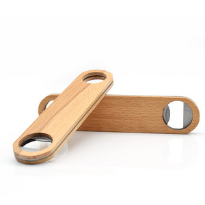 Solid Wood Stainless Steel Flat Bottle Opener Wood Bartender Simple Speed Bottle Opener