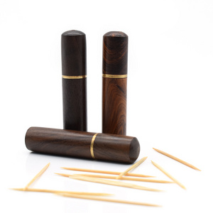 Wholesale custom logo portable wooden needles holder mini sandalwood toothpick holder with eco friendly