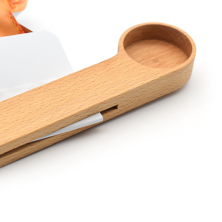 Wholesale Natural Beech Wood Coffee Spoon 2 in 1 Measuring Coffee Scoop With Clip