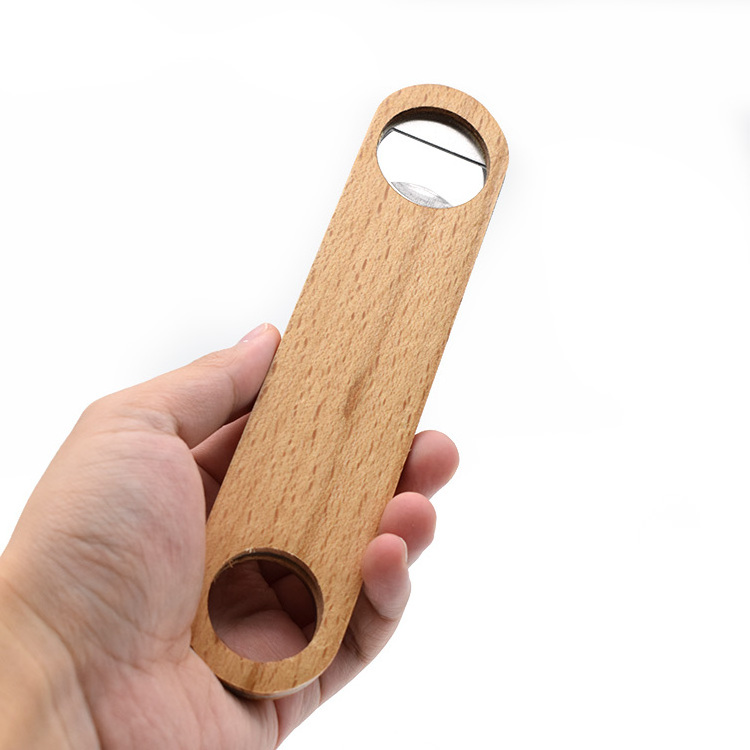 Solid Wood Stainless Steel Flat Bottle Opener Wood Bartender Simple Speed Bottle Opener