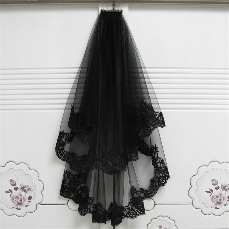 Black veil short lace soild color headdress 2022 new fashion wedding party veils