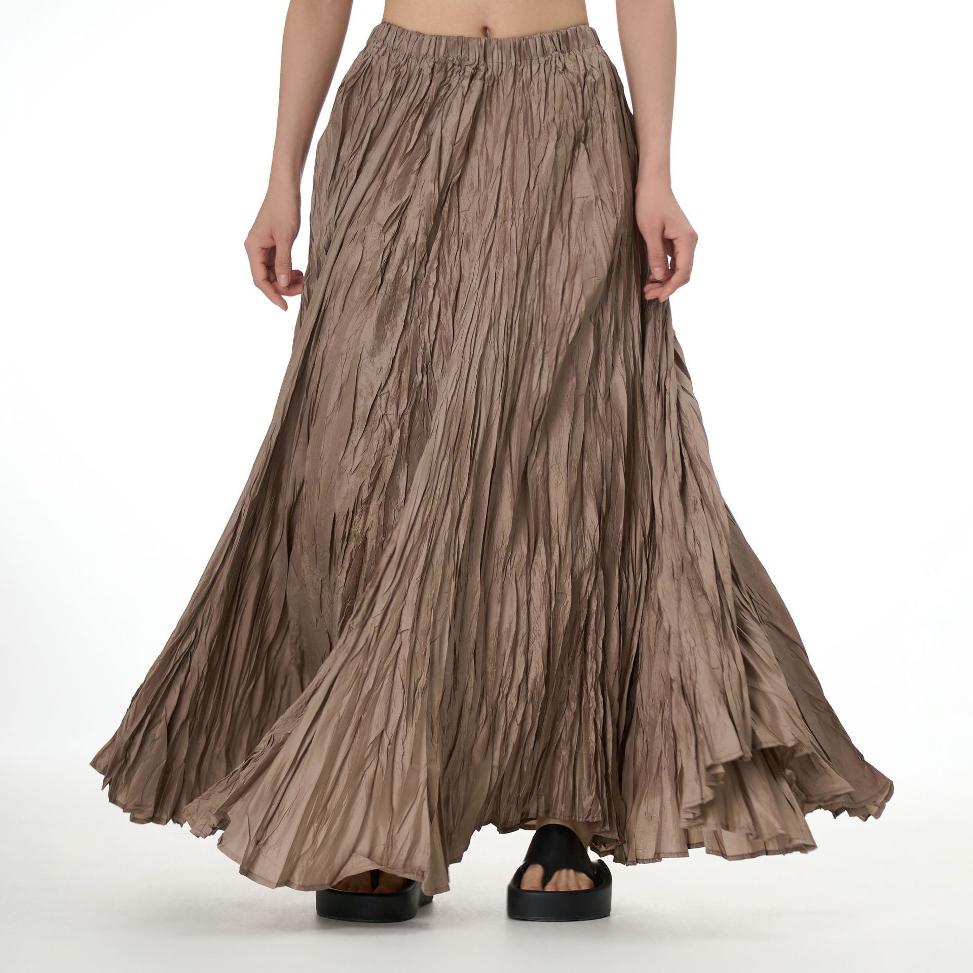 Elegant solid color oversized pleated half skirt ladies high waist mult pleated swing skirts 2024