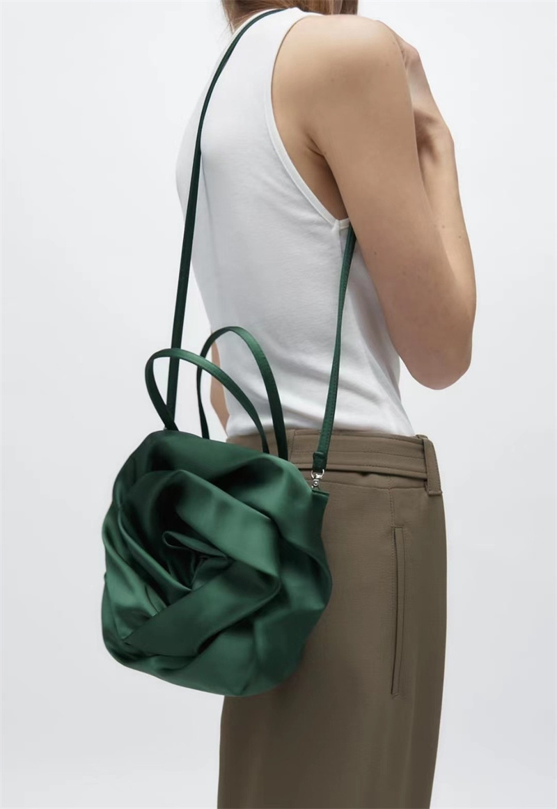 New design bags women satin texture flower-shaped bag shoulder crossbody color blocking mini purse