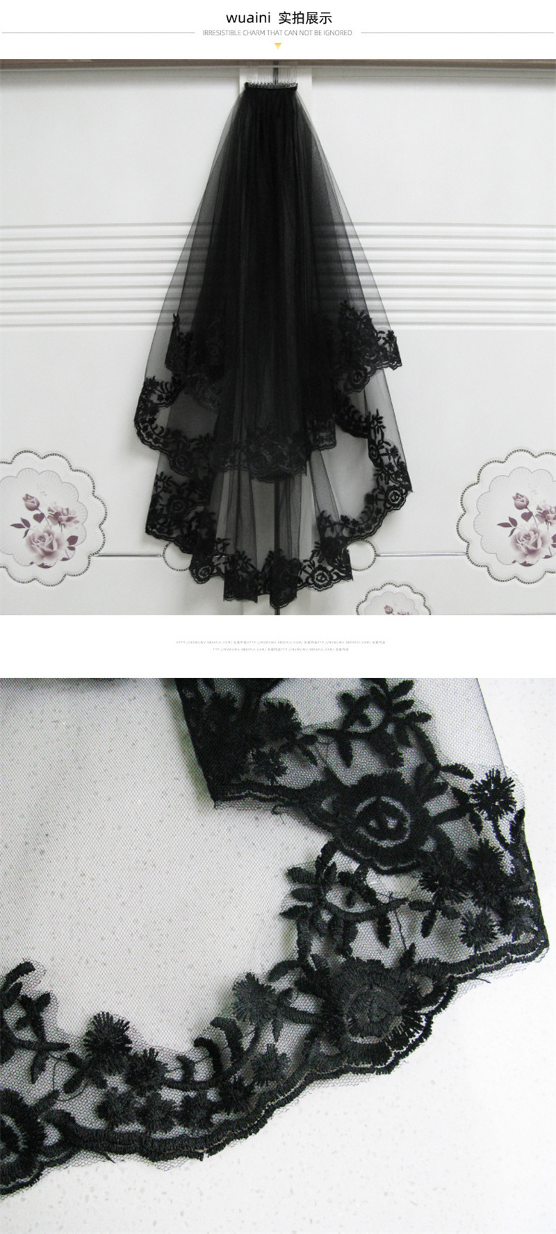 Black veil short lace soild color headdress 2022 new fashion wedding party veils