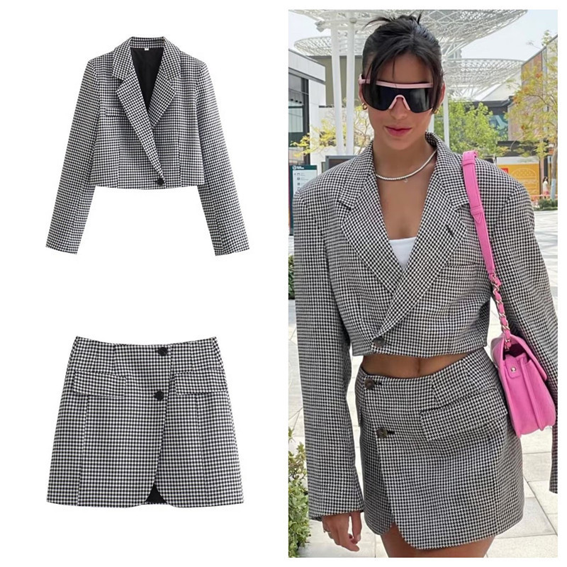 Autumn new suit fashionable one-button style suit jacket high waist mini skirt two piece for women