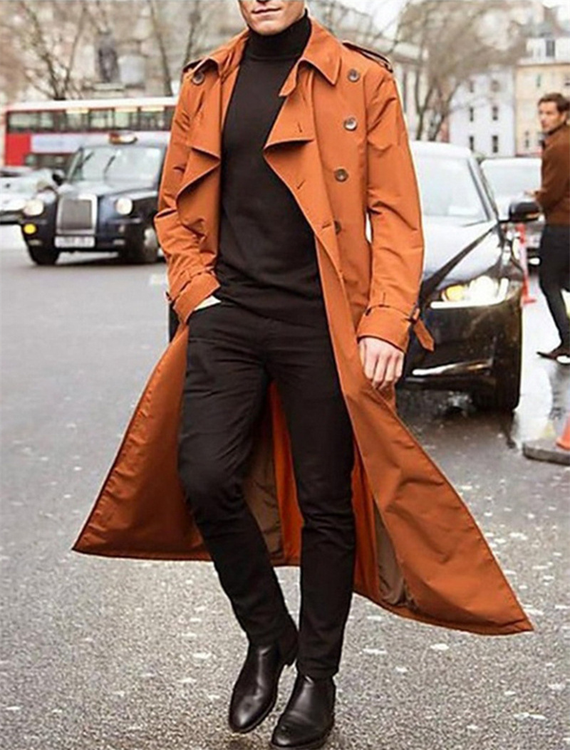 Long trench coat autumn and winter fashion casual windbreaker for men