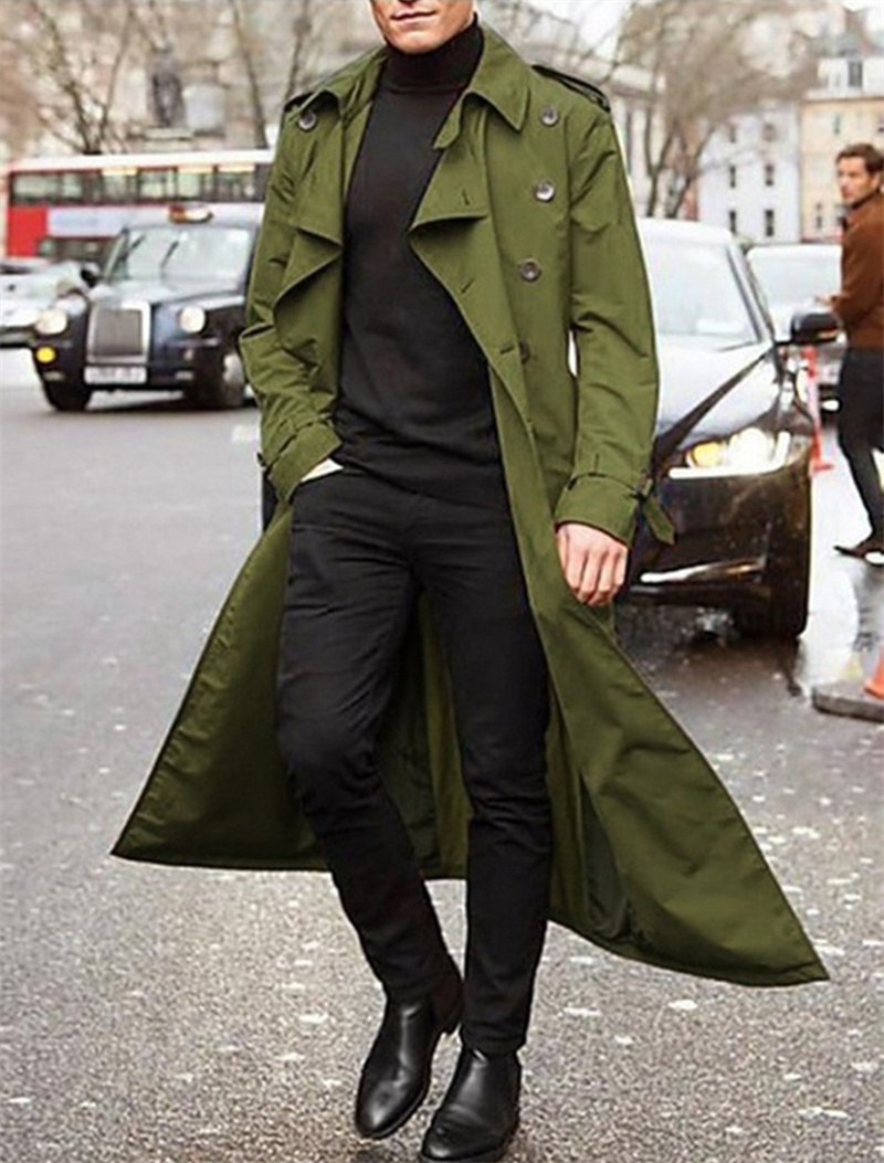 Long trench coat autumn and winter fashion casual windbreaker for men