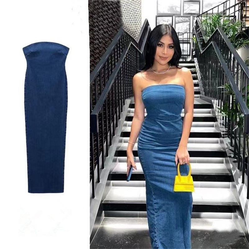 Summer new zipper denim wrapped dress female slim sexy party dresses for women