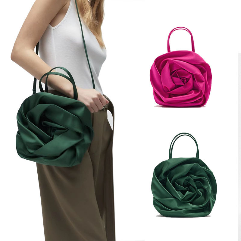 New design bags women satin texture flower-shaped bag shoulder crossbody color blocking mini purse