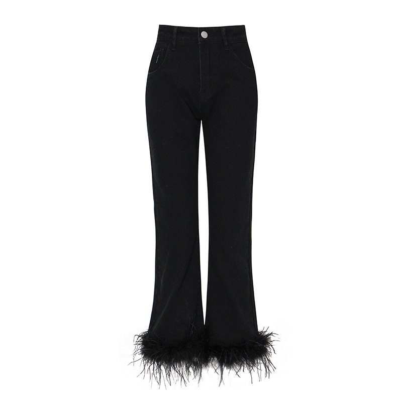 Spot feather stitching ladies jeans 2022 autumn and winter fashion solid color ladies trousers