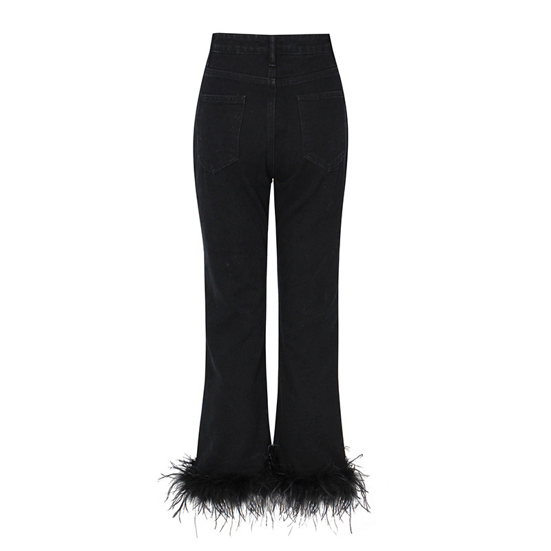 Spot feather stitching ladies jeans 2022 autumn and winter fashion solid color ladies trousers