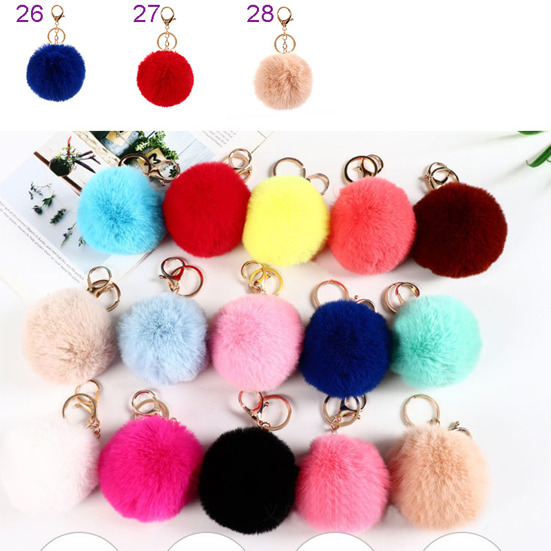 Full colors fashion pom pom cute puffy bunny plush fluffy furball keychain pompon fur ball key chain