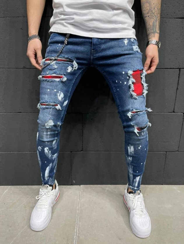 High Quality Custom Logo Designer Full Length Casual Style Oem Distressed Rip Denim Men's Stacked Jean Ripped Jeans Pant For Men