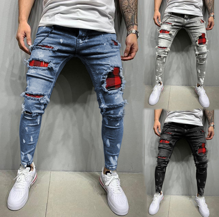 High Quality Custom Logo Designer Full Length Casual Style Oem Distressed Rip Denim Men's Stacked Jean Ripped Jeans Pant For Men